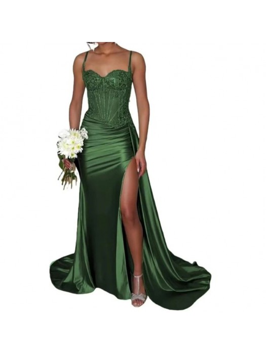 Vestito Donna Maxi Diciottesimo Festa Occasione Speciale Party Dress Verde  Scuro 110551